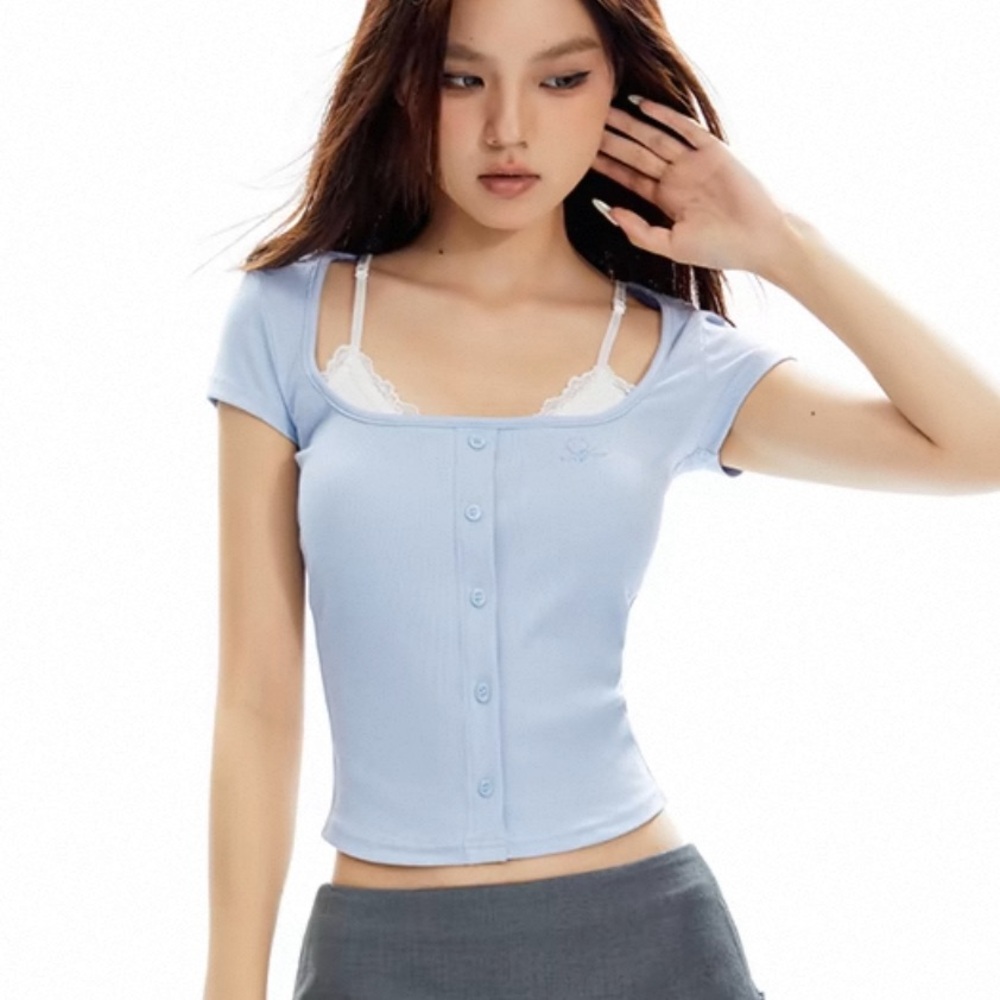 Light Blue Button-Up Top